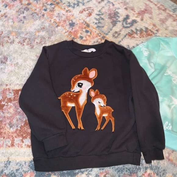 H&M and Barbie Girls Size 5-6 Crewneck Sweatshirts Gently Used Deer Fawn - Picture 4 of 6